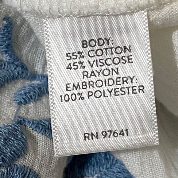 J. Jill White w/ Blue Floral Embroidery Crinkle Boho Tunic - Picture 7 of 7